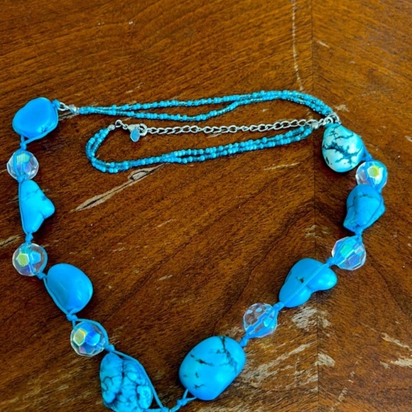 Women's Boho vintage cowgirl western nugget turquoise long beaded Necklace - Picture 4 of 5